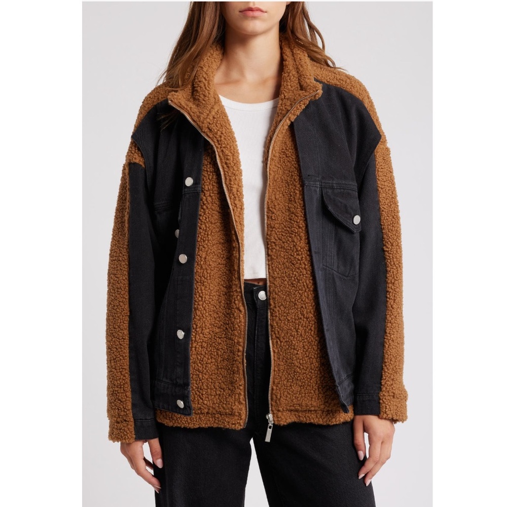 New— BLANKNYC Faux Shearling & Denim Trucker Jacket —Size Large — NWT